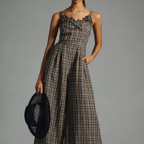 By Anthropologie Pants - By Anthropologie Embroidered Plaid Jumpsuit NWOT Size XS (0)